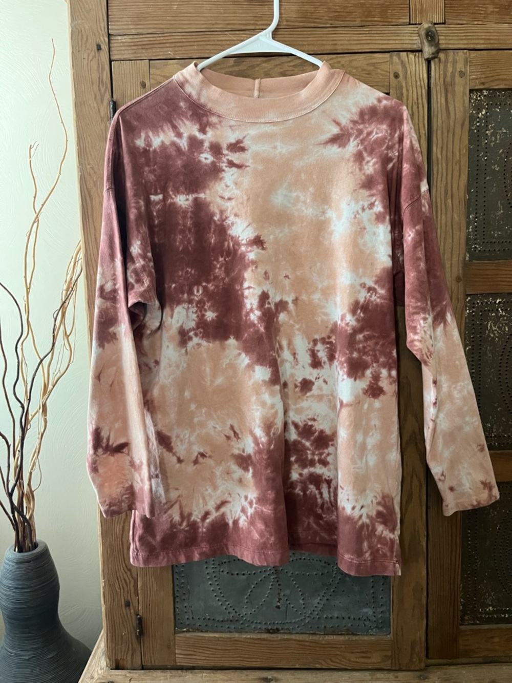 We The Free Peach and Cream Tie-Dye Long Sleeve Tee